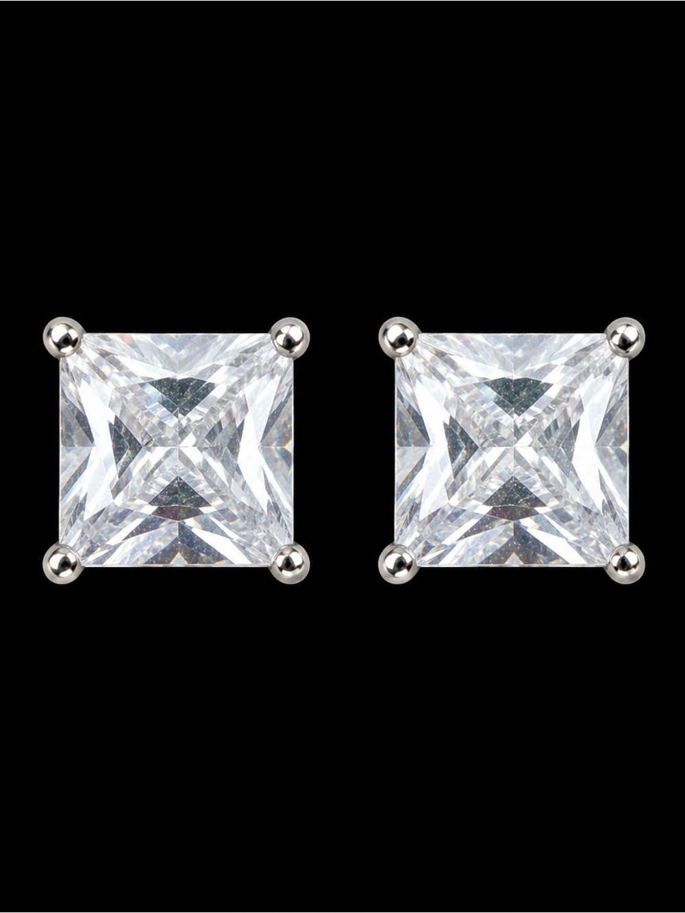 Vintage Square Clear Bling Large Stud Pierced Earrings